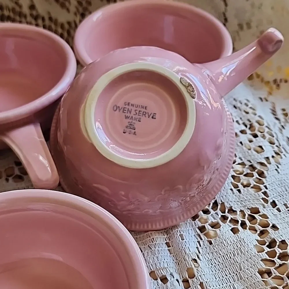 Antique Vintage Taylor Smith & Taylor Pink Oven Serve Ware Handled Small Bowls
